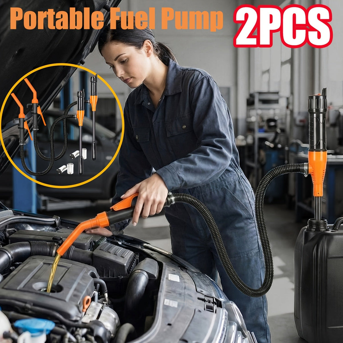 Electric Siphon Fuel Transfer Pump 2.6 GPM, Battery Operated Portable Gas Diesel Oil Extractor, 3V 7W 12000 RPM, 35.6" Hose, 1" Suction Tube — 2pcs