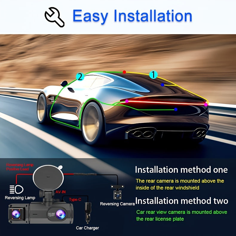 Dash Cam 2/3 Lens with Night Vision & WiFi – 2.0" IPS Screen, 170° Wide Angle, Loop Recording, G-Sensor, Optional 32GB Card