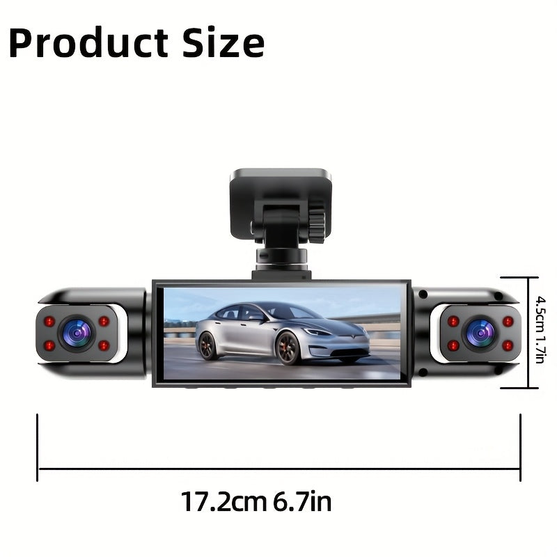 Dash Cam 360° Panoramic 3/4 Lens – 1080P HD Front + 720P Rear Left Right, Quad-Split Screen, Night Vision, G-Sensor, Loop Recording, WDR Car Camera