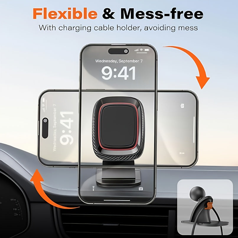 VUXS Magnetic Phone Holder Dashboard – Rotatable Strong Magnet Mount for iPhone & Samsung, 4 Metal Plates & 4 Reinforced Magnets
