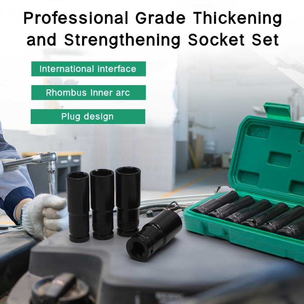 1/2 Inch Drive Deep Impact Socket Set – Chrome-Molybdenum Steel, Works with Electric & Pneumatic Drills, Tire Removal & Auto Repair, Storage Case Included (Black / Upgrade Green)