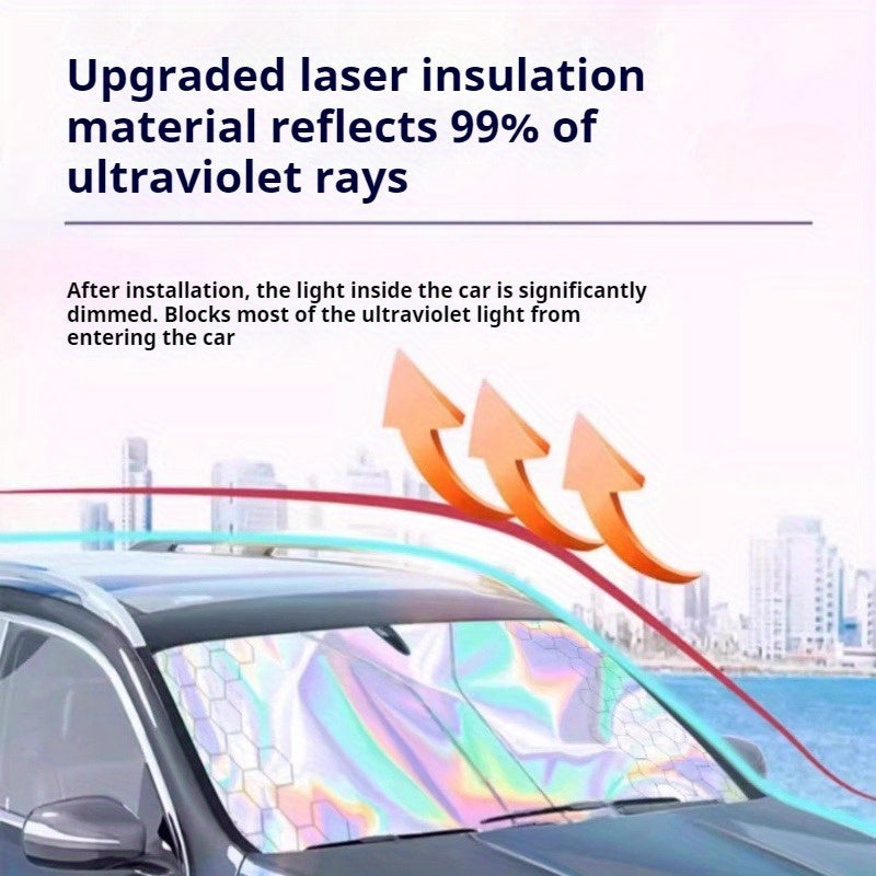 Car Windshield Sunshade 5-Layer Laser Insulation - Thickened UV Heat Blocker, Diamond Pattern, Fits Toyota Sienna Tundra Ford F150 & Universal Sizes, Gold Black