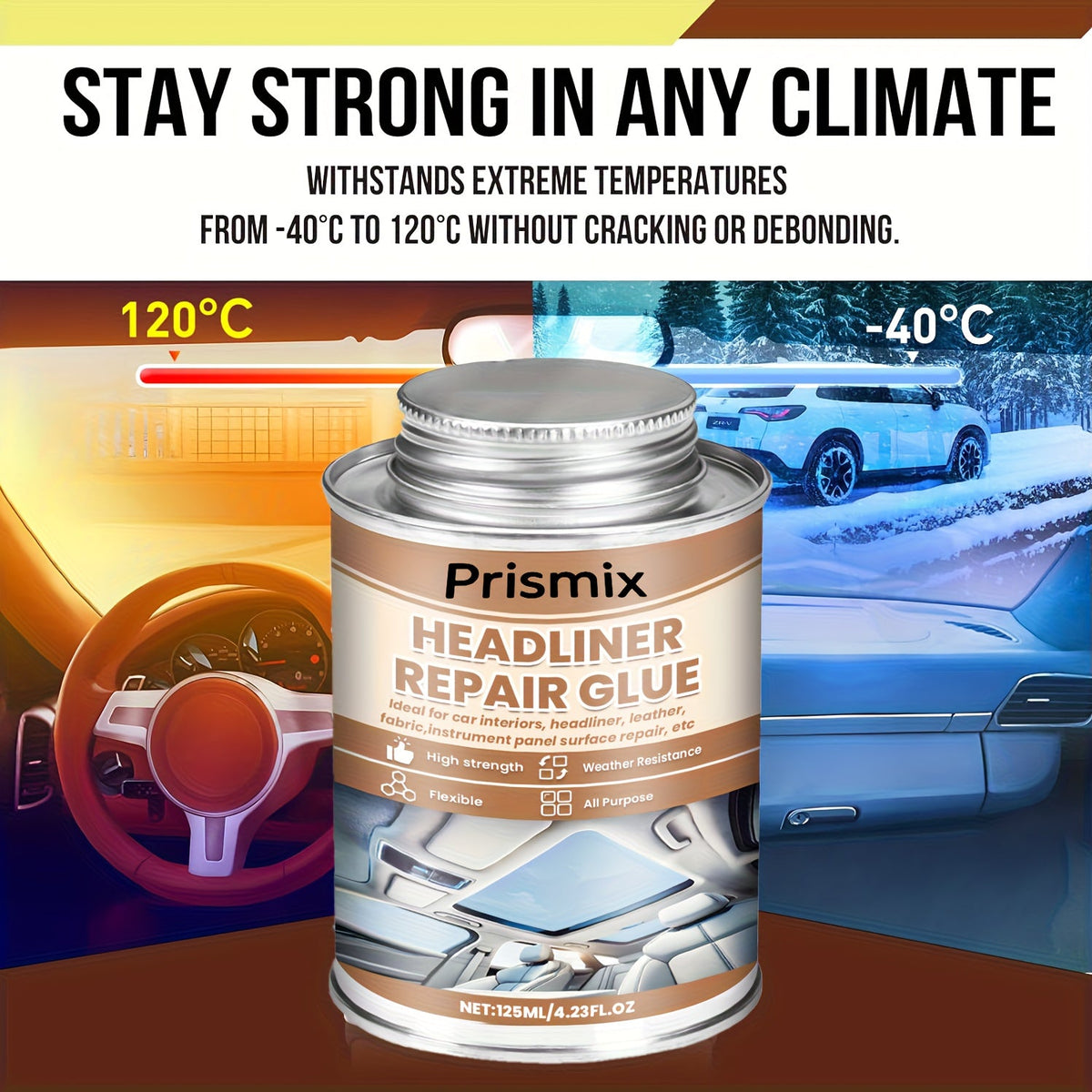 Car Interior Adhesive Glue | Headliner Repair Glue for Fabric, Leather & Plastic – Gel Formula, Easy Application, Fast-Setting Auto Interior Repair