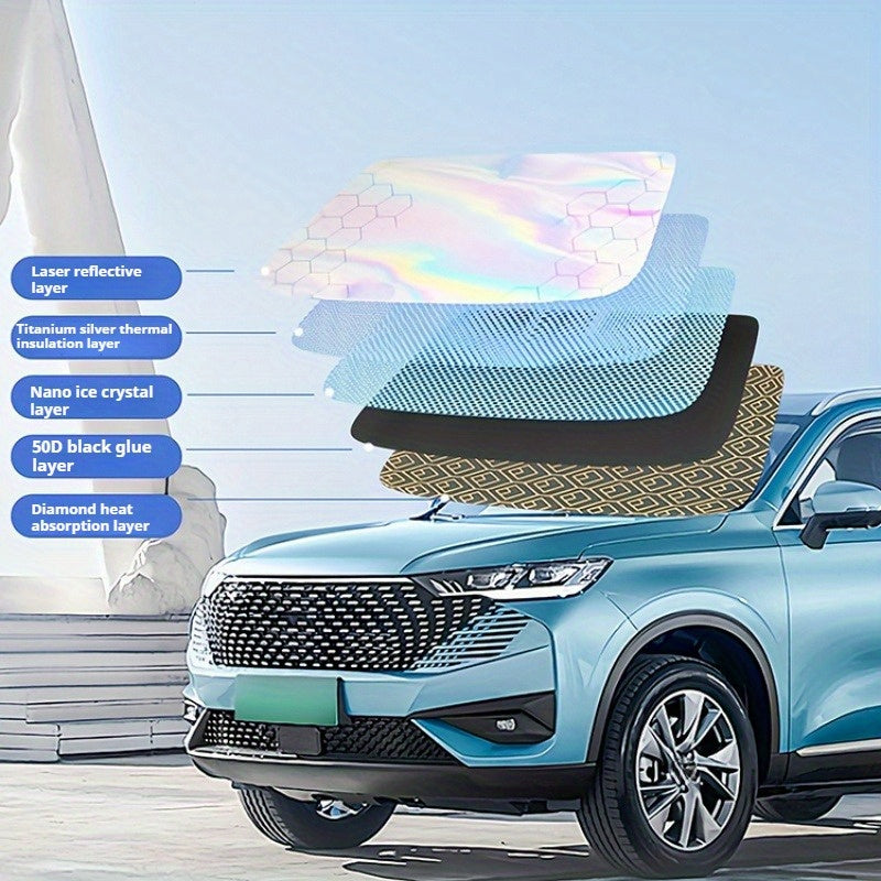 Car Windshield Sunshade 5-Layer Laser Insulation - Thickened UV Heat Blocker, Diamond Pattern, Fits Toyota Sienna Tundra Ford F150 & Universal Sizes, Gold Black