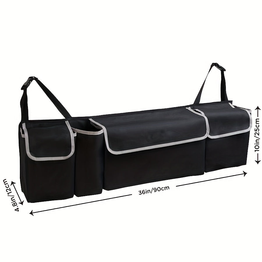 Car Trunk Organizer Foldable – 4-Pocket Rear Seat Hanging Storage Bag for SUV Truck MPV Jeep | Cargo Purse Holder Universal Fit Black