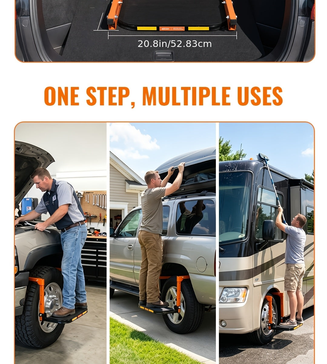 Tire Step Ladder for Truck SUV – Foldable Anti-Slip, Adjustable Height, 300/650 Lbs Capacity, Fits Tires Up to 13.5" Wide, Telescopic Roof Rack Climbing Step for Trailer Pickup