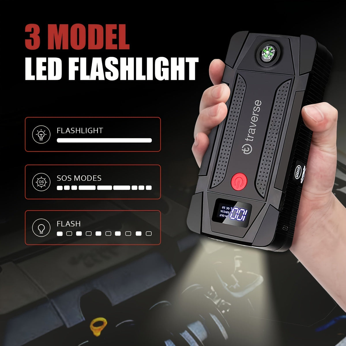 Car Jump Starter 1000A Peak – 6400mAh Portable Battery Booster for Gas & Diesel Cars, USB Charging Ports, LED Flashlight, 12V Jump Box