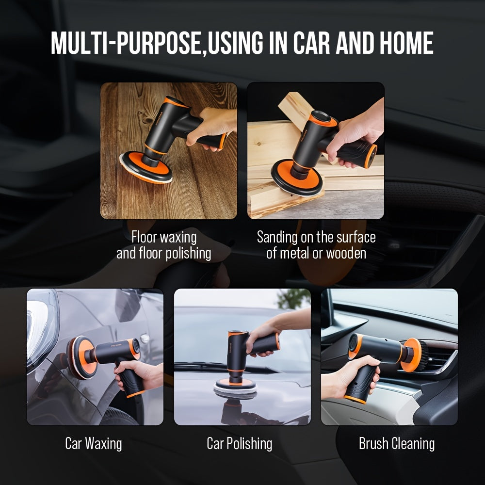 Car Polisher 100W Wireless Rechargeable, Portable Electric Waxing Machine, Scratch Repair Buffer, Multifunctional Orbital Polisher for Cars