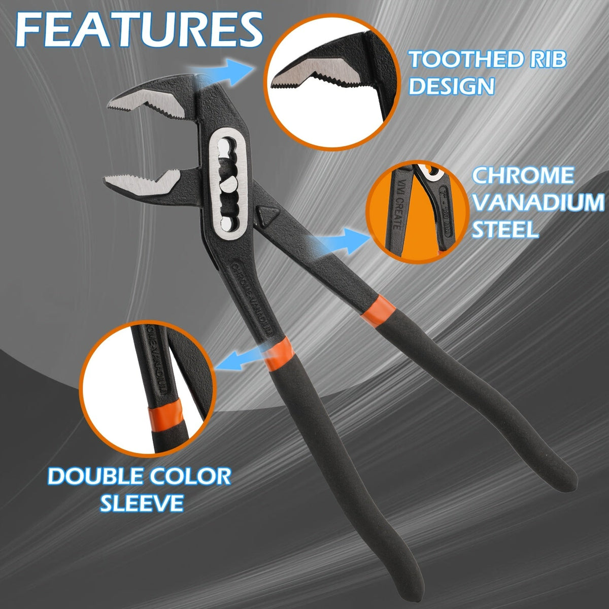 Adjustable Pump Pliers Chrome Vanadium Steel, Quick-Adjust Groove Joint Pliers with Roll-Up Pouch, 10 Inch / 12 Inch