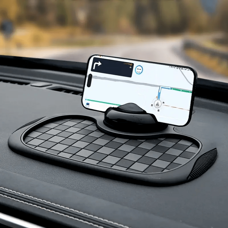 Non-Slip Car Dashboard Pad with 360° Rotating Phone Holder & Parking License Plate – Anti-Slip PVC Grip Mat, Ergonomic Oval Design