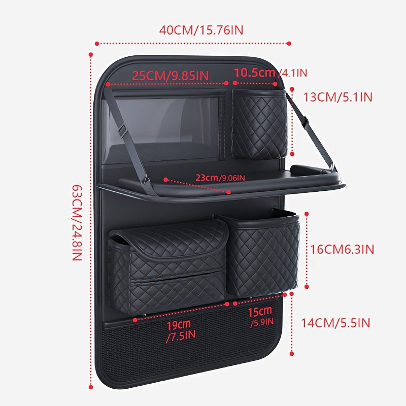 Car Seat Back Organizer Faux Leather with Tablet Holder Cup Holder Mesh Pockets Foldable Backseat Storage Bag for Kids Adults Universal Fit Black Beige Brown