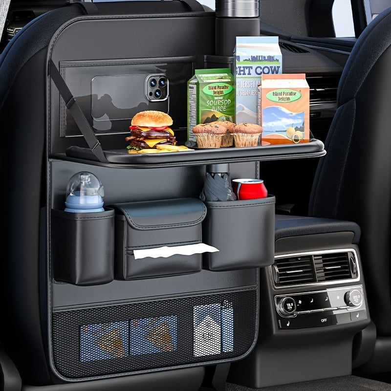 Car Seat Back Organizer with Folding Dining Table & Cup Holder – Premium PU Leather, Spacious Storage, Travel Accessories | 1pc & 2-Pack, Multi-Color