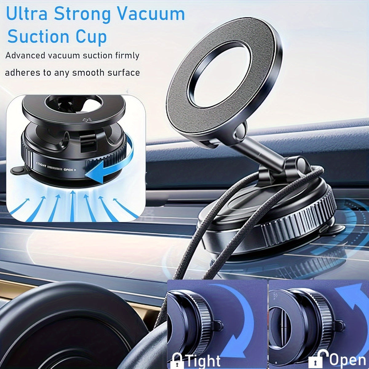 Magnetic Phone Mount 360° Rotation, Foldable Portable Phone Holder for Car Dashboard, Gym, Mirror & Smooth Surfaces, Universal Fit for All Smartphones