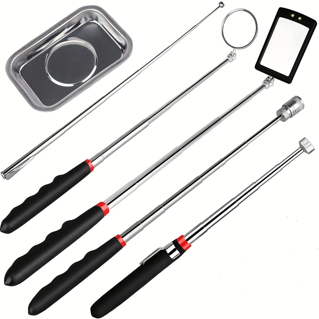Magnetic Pick-Up Tool Set with 360° Swivel Inspection Mirror | Telescoping Extendable Retrieval Sticks 5pc or 6pc for Garage Auto Home