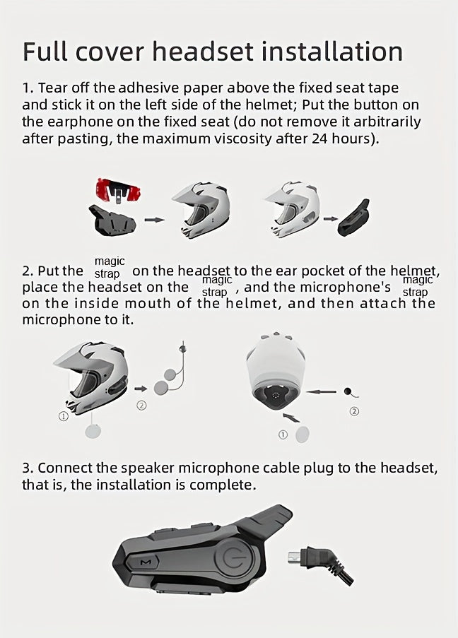 Motorcycle Helmet Bluetooth Intercom Headset – Wireless 2-Rider Communication, Compatible with Full-Face, 3/4 & Open-Face Helmets