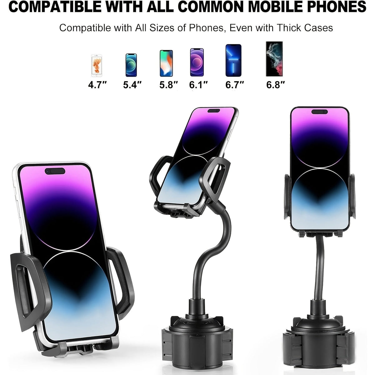 Car Cup Holder Phone Mount – Universal Smartphone Cradle for All Screen Sizes, 360° Adjustable, Stable Grip