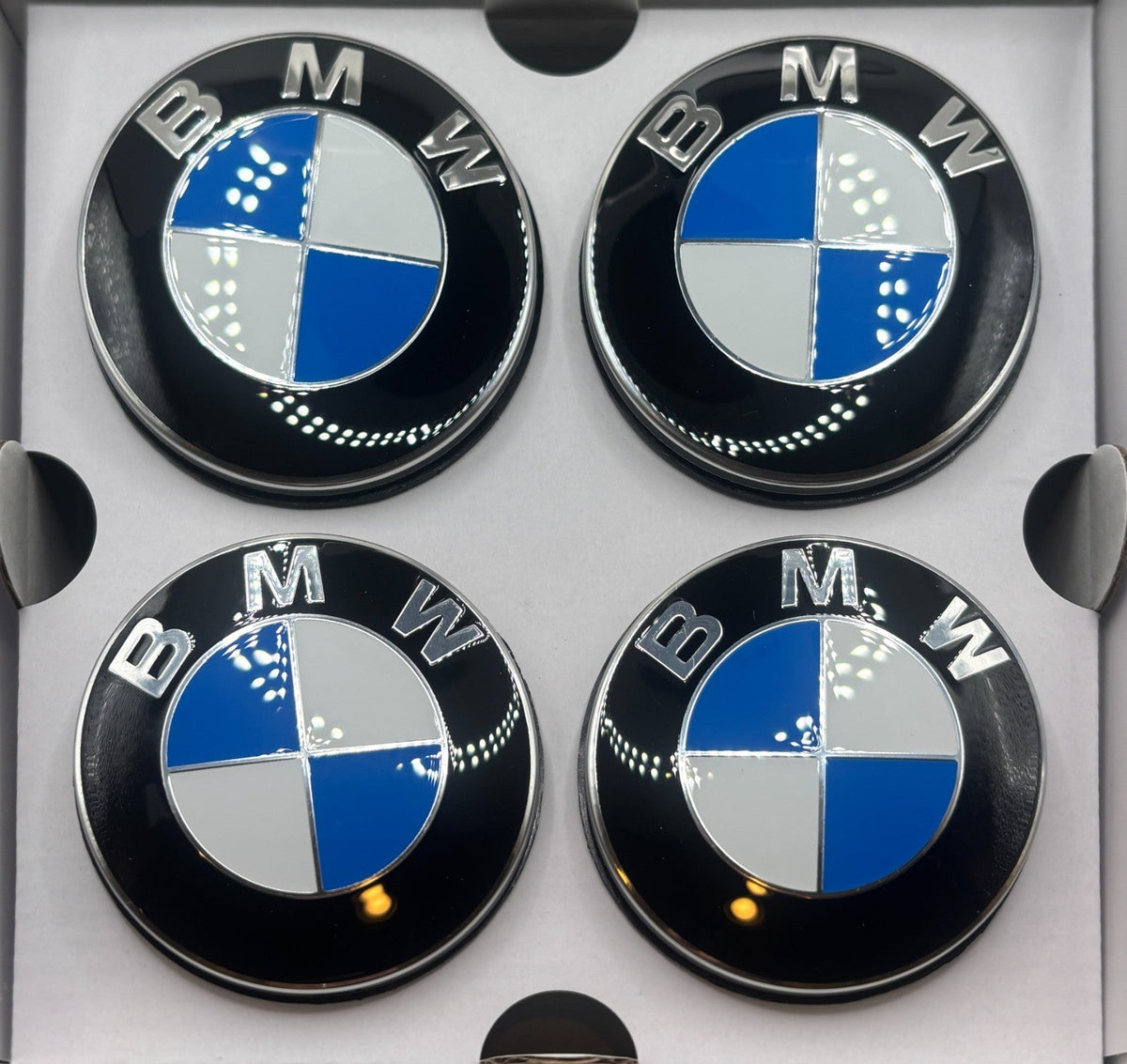 56mm 68mm Floating Center Caps Fits BMW Blue Black 50th Anniversary Set of 4