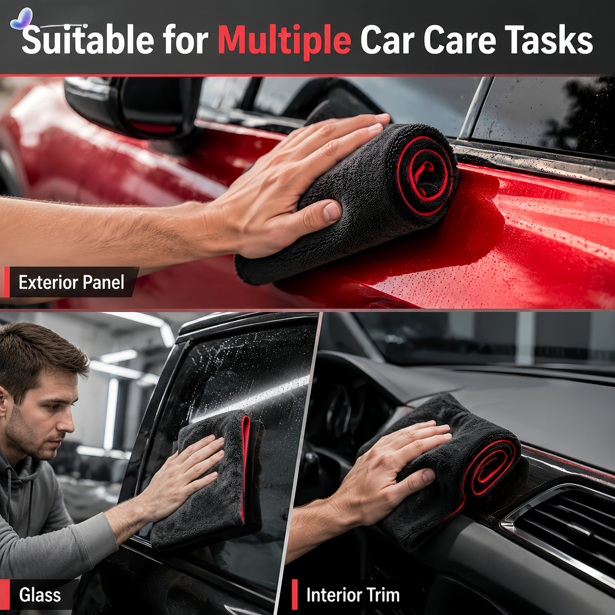 XXL Microfiber Car Drying Towel 2-Pack, Twist Ring Super Absorbent, Thickened for Cars Trucks Boats — Red & Gray Detail Cloth