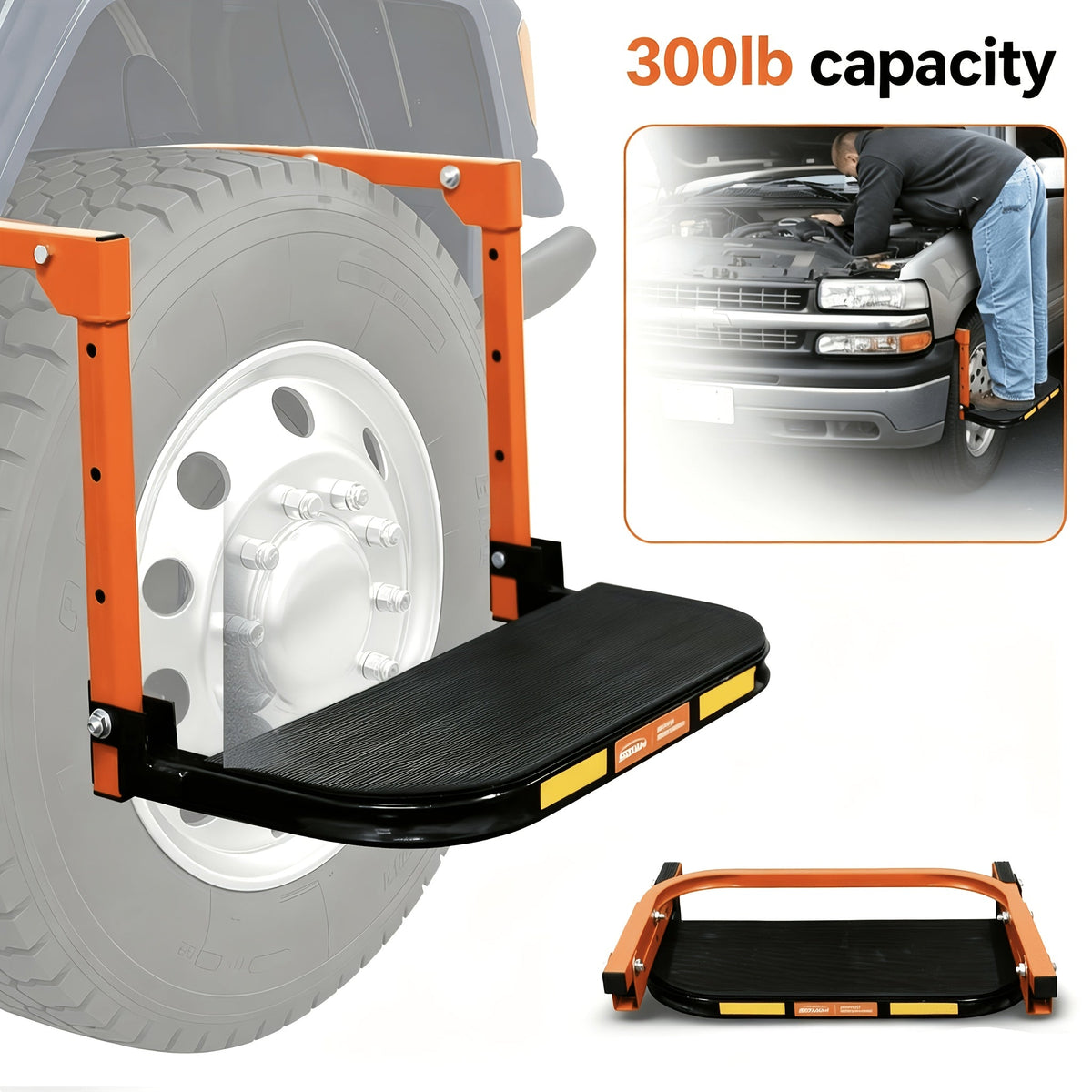 Tire Step Ladder for Truck SUV – Foldable Anti-Slip, Adjustable Height, 300/650 Lbs Capacity, Fits Tires Up to 13.5" Wide, Telescopic Roof Rack Climbing Step for Trailer Pickup