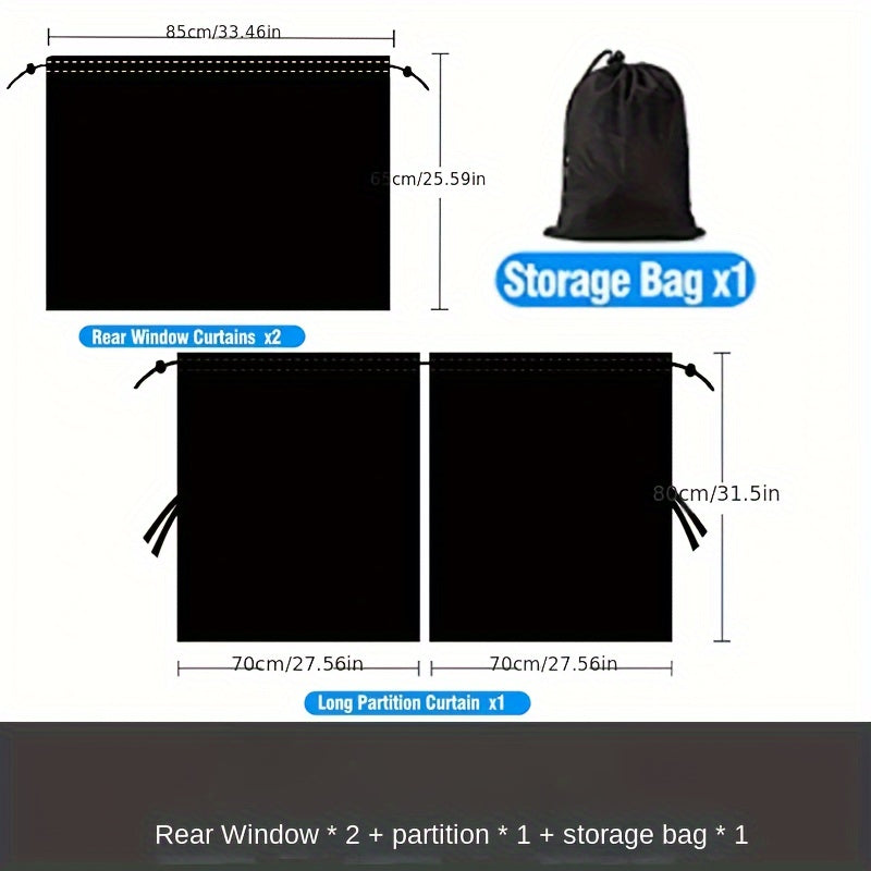 Car Curtains 99% Light Blocking 3PCS – Rear Seat Divider & Side Window Sunshade | Extra Large Universal Fit Sedan SUV Privacy Blackout