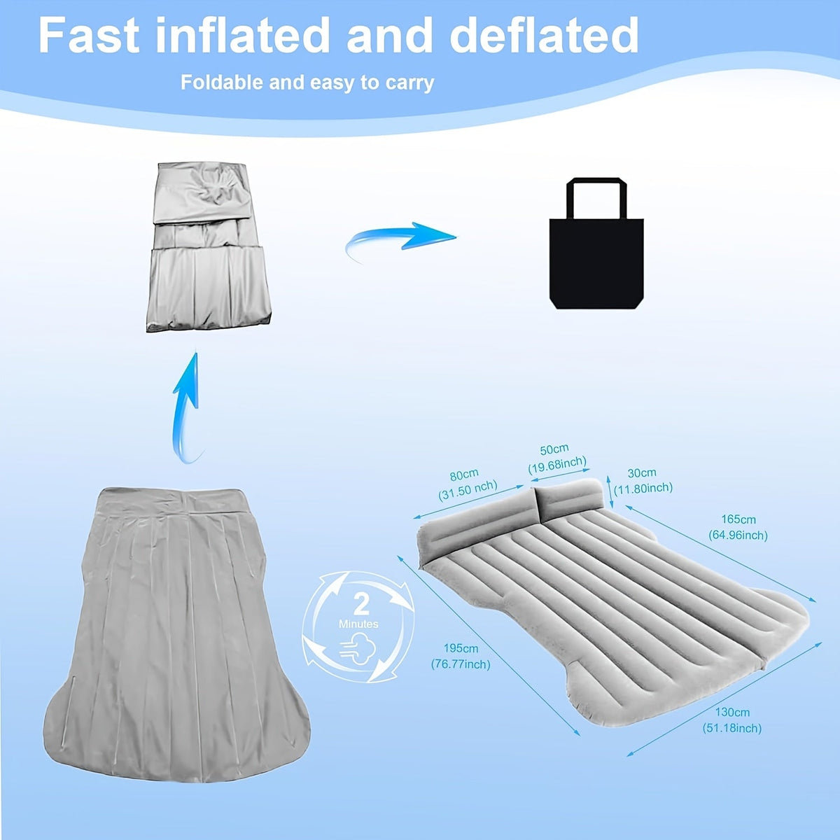 Car Inflatable Mattress for SUV, Tesla, Truck & RV Backseat – Portable Foldable Air Bed with Pump, 2 Pillows & Storage Bag for Camping & Travel