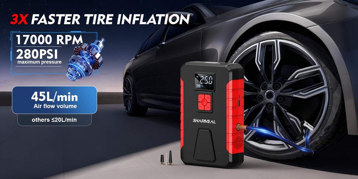 Portable Jump Starter with Air Compressor, 15000A-21000A Peak 350PSI 12V 17-in-1, Car Battery Charger with LED Light, for Cars Trucks SUVs