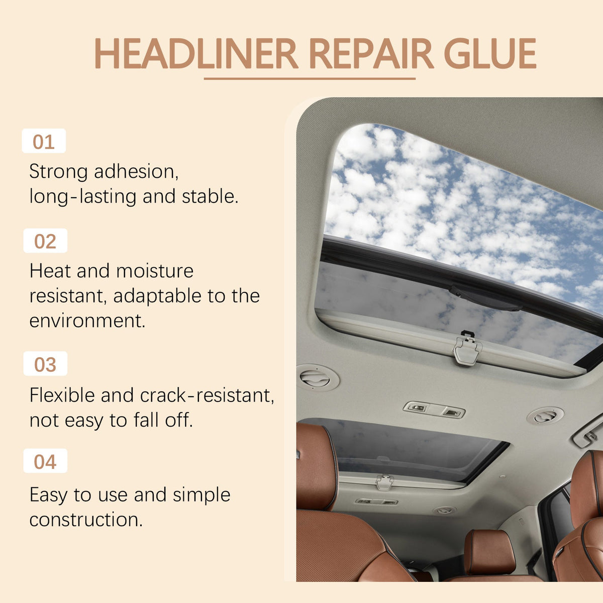 Car Interior Adhesive Glue | Headliner Repair Glue for Fabric, Leather & Plastic – Gel Formula, Easy Application, Fast-Setting Auto Interior Repair