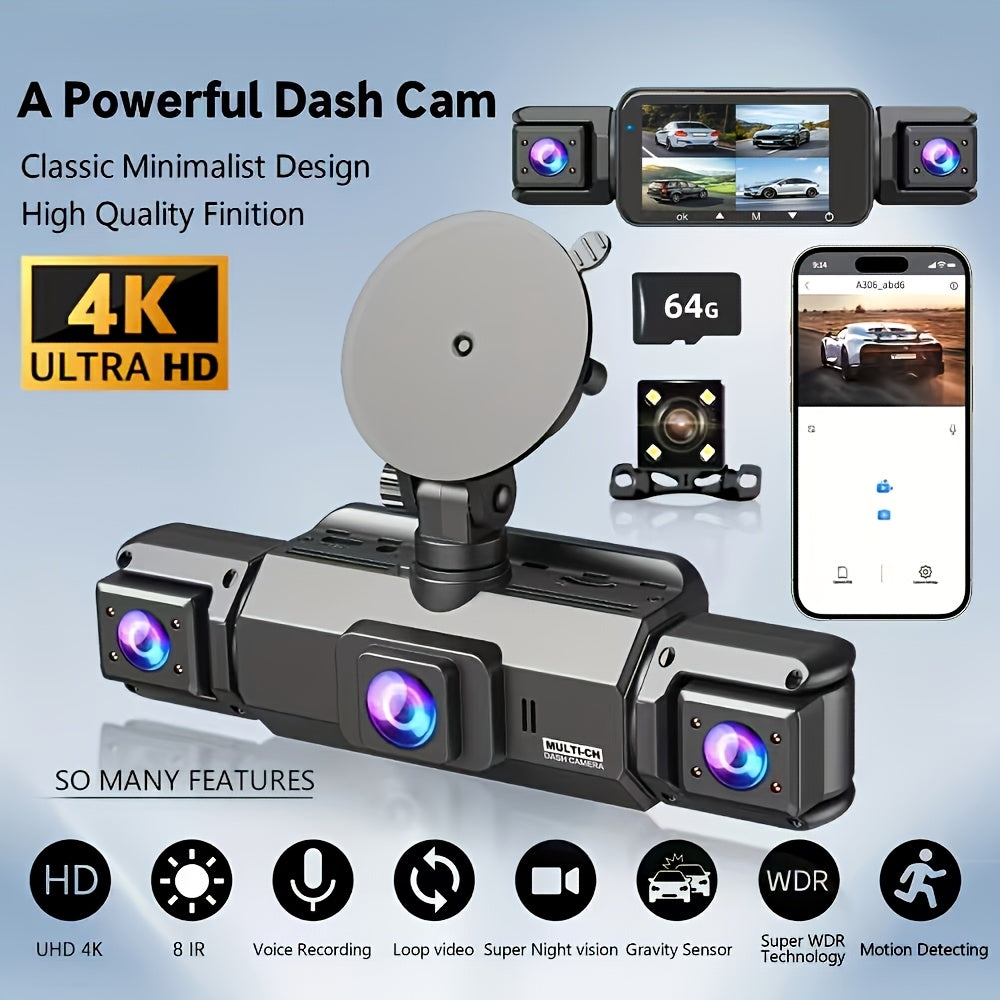 4K Dash Cam 2 & 4-Channel – Front 4K + Rear 1080P, Super Night Vision, WDR, G-Sensor, WiFi & Optional 64GB Card – Car Black Box