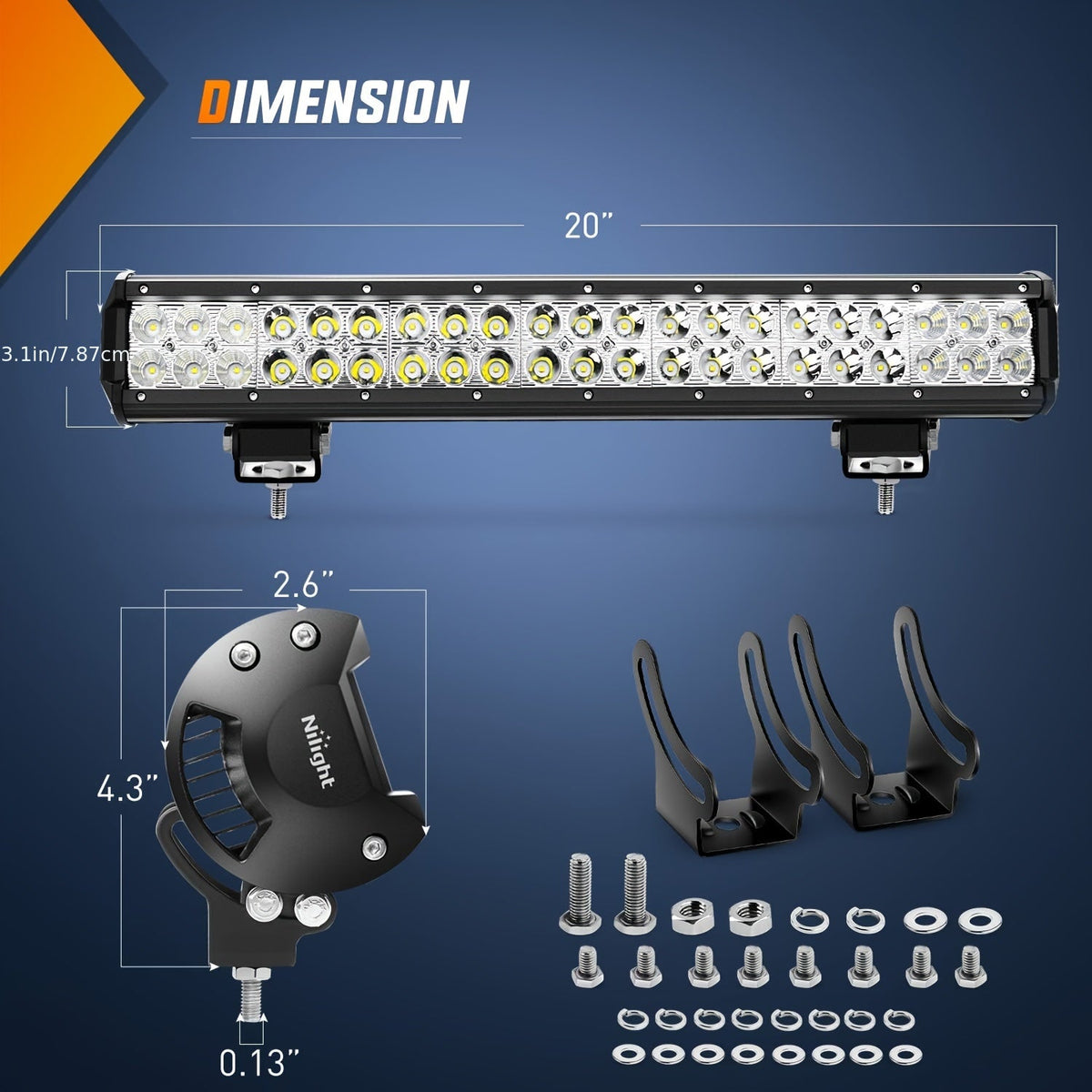 LED Light Bar Combo Kit 20" 126W + 4pcs 4" 18W Pods, Off-Road Work Lights for Jeep Wrangler Truck Boat Tractor Trailer, 500-800 Lumen, 36V, Wiring Harness Included