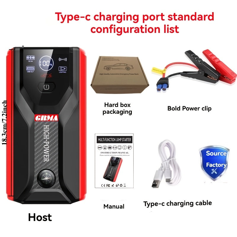Portable Jump Starter 12V Lithium, Car Battery Booster for Up to 9L Gas / 6.5L Diesel, Ultra-Safe with LCD Display, Optional Air Pump