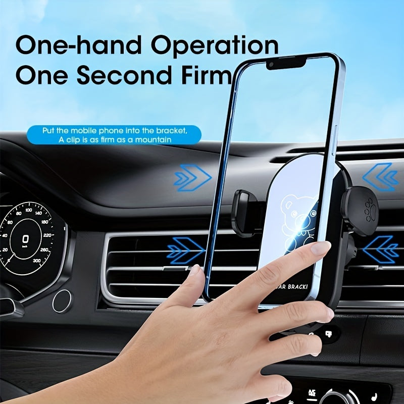 Car Air Vent Phone Holder Bear Cartoon Design, 360° Rotation Dashboard Navigation Mount, Universal Fit for All Smartphones, Cute Car Accessories