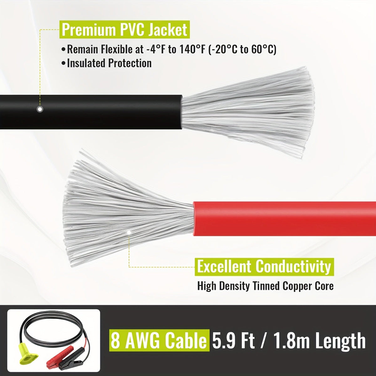 Jump Starter Cables Compatible with Ryobi 18V Battery, 8AWG 5.9FT Portable Booster Pack for Cars Light Trucks, Battery Not Included