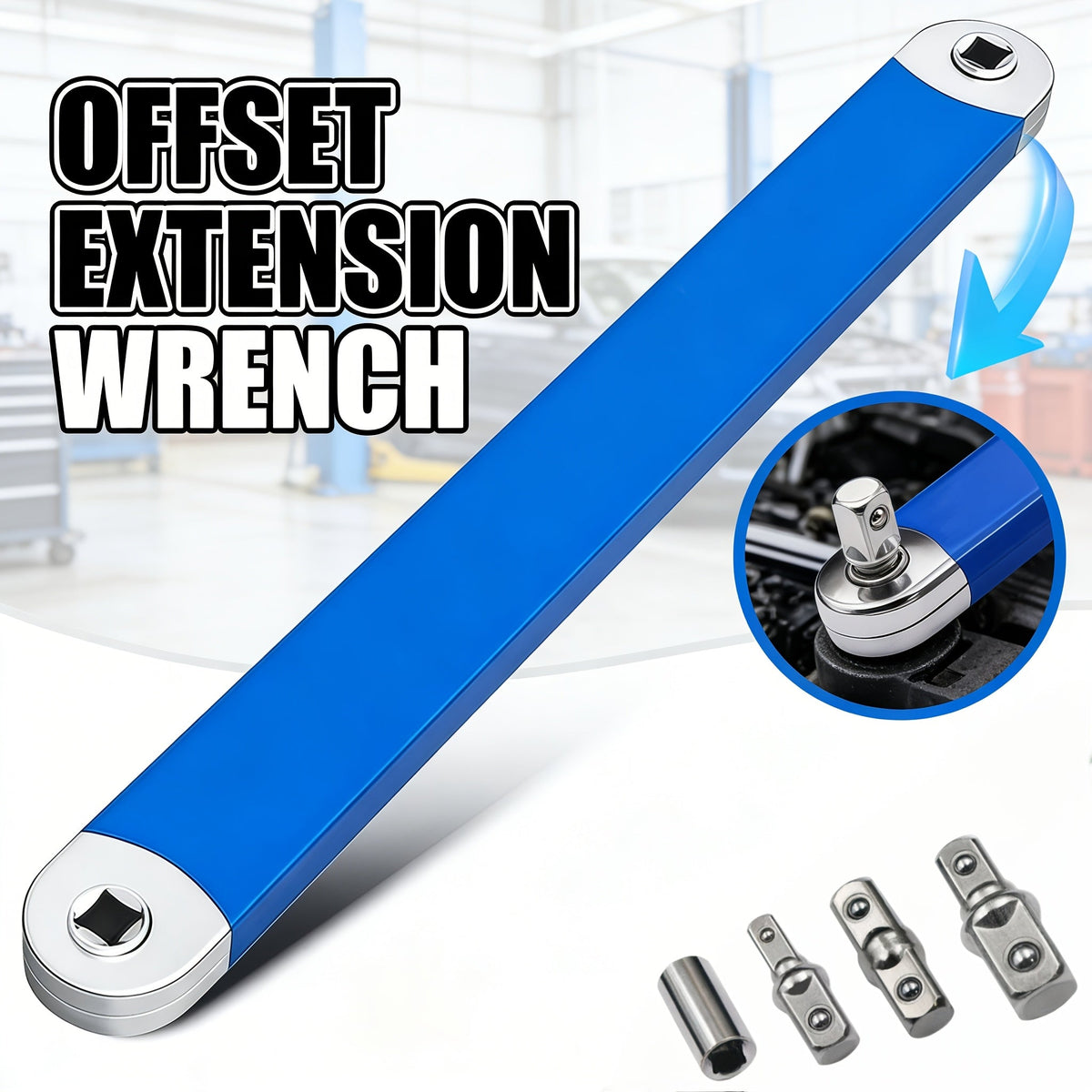 Zero Offset Extension Wrench Set 15 Inch Impact-Ready with 3/8 Ratchet & 1/2 1/4 3/8 Square Drive Adapters for Tight Spaces & Auto Repair