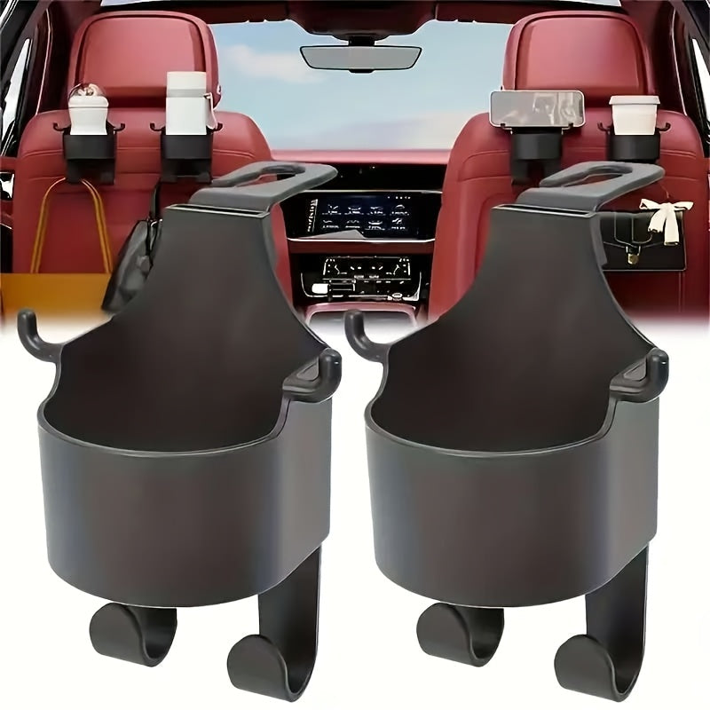 Car Headrest Hook 4 Pack 2-in-1 - Seat Back Hook with Cup Holder & Mini Trash Can, Multi-Function Auto Interior Organizer, Universal Fit