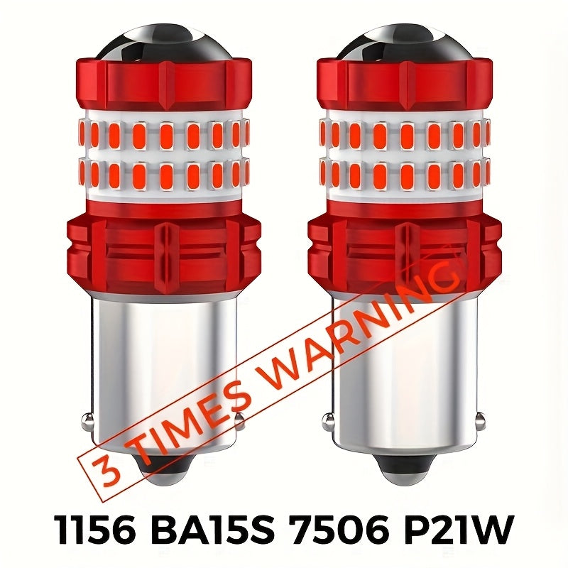 LED Brake Light Bulbs 2pcs 3-Flash Warning, Red Stop Tail Parking Light, Fits 3157 3156 1156 1157 7443 7506, No Error Canbus Compatible