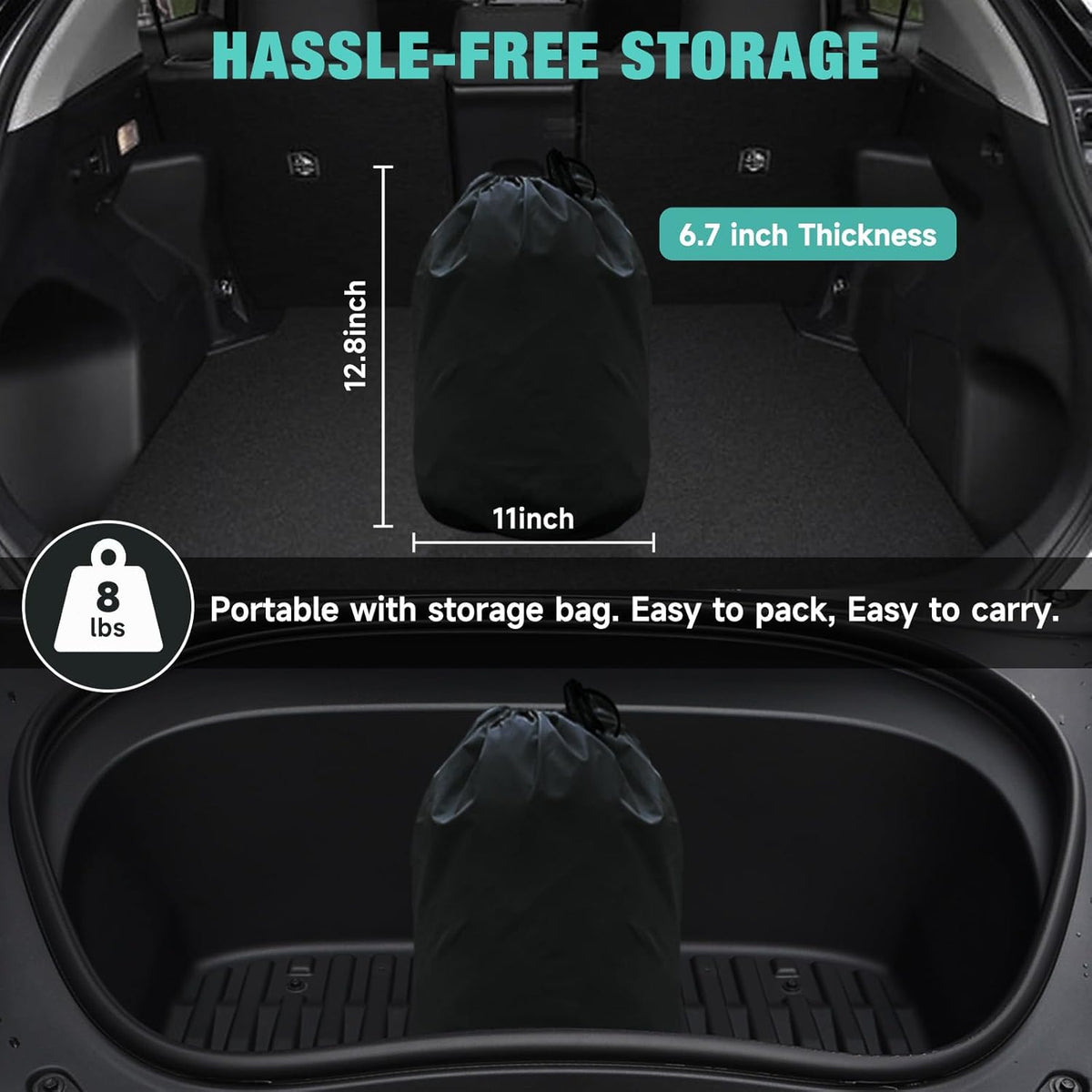 SUV Air Mattress Inflatable Car Bed 67x49x4 Inch Flocking Surface with Air Pump 2 Pillows Carrying Bag Solo or Couple Camping Road Trip Black Grey