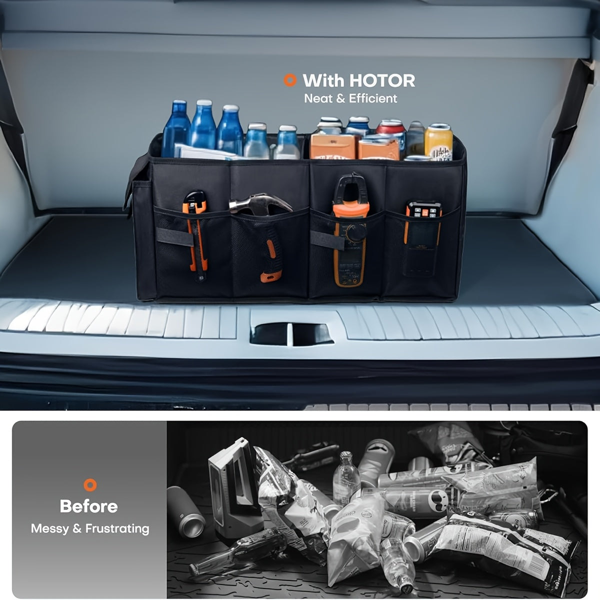 Car Trunk Organizer Foldable Waterproof Large Capacity – Collapsible Cargo Storage Box for SUV Truck Van Universal Fit Black