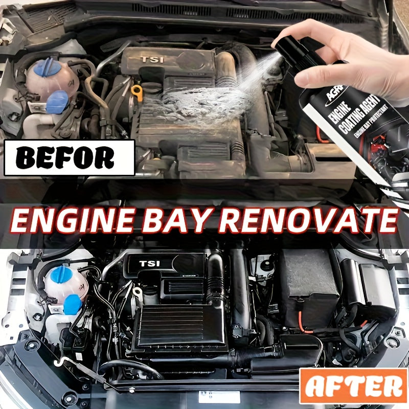 Engine Bay Plastic Restorer Spray – High-Gloss UV & Heat Protection Coating for Engine Compartment, 3.72oz + Sponge