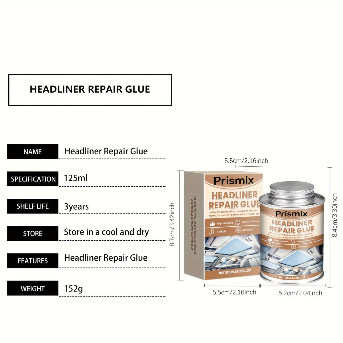 Car Interior Adhesive Glue | Headliner Repair Glue for Fabric, Leather & Plastic – Gel Formula, Easy Application, Fast-Setting Auto Interior Repair