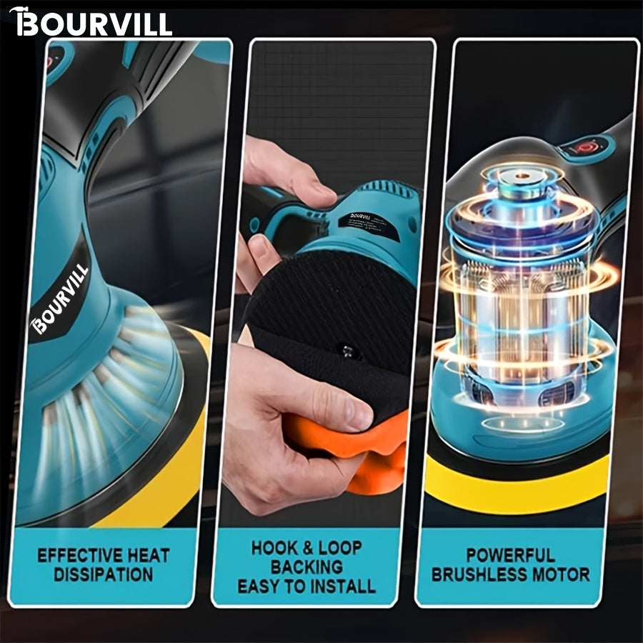 Cordless Car Polisher 5-Inch 8-Speed 5000RPM Battery-Powered Orbital Buffer for Car Detailing Scratch Removal Paint Correction by BOURVILL