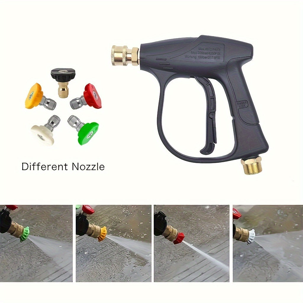 High Pressure Car Wash Gun 3000 PSI – 5-Nozzle Spray Set | 1/4" Quick Connect M22-14 Hose Adapter for Pressure Washer