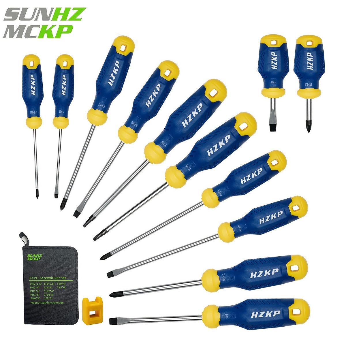 Screwdriver Set 13-Piece – Magnetic Tips, Cushion Grip, S2 Alloy Steel with Magnetizer Demagnetizer for Home & Electrical Repair