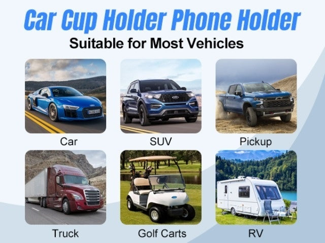 2-in-1 Cup Holder Phone Mount & Expander – Adjustable 12"-14" Neck, 360° Rotation, Weighted Stable Base for iPhone Samsung & All Smartphones, Universal Car Fit