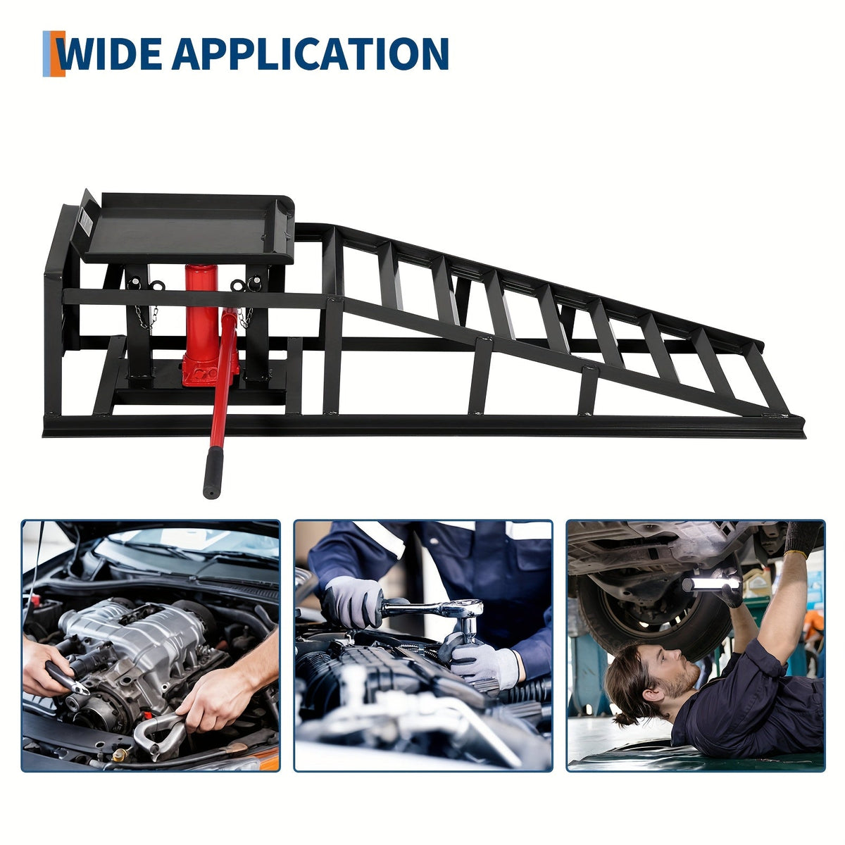 Hydraulic Car Ramps 2 Pack 5-Ton 11000 LBS - Low Profile Heavy Duty Steel Service Lift Ramps for Car Truck Trailer Garage Repair, No Installation Required