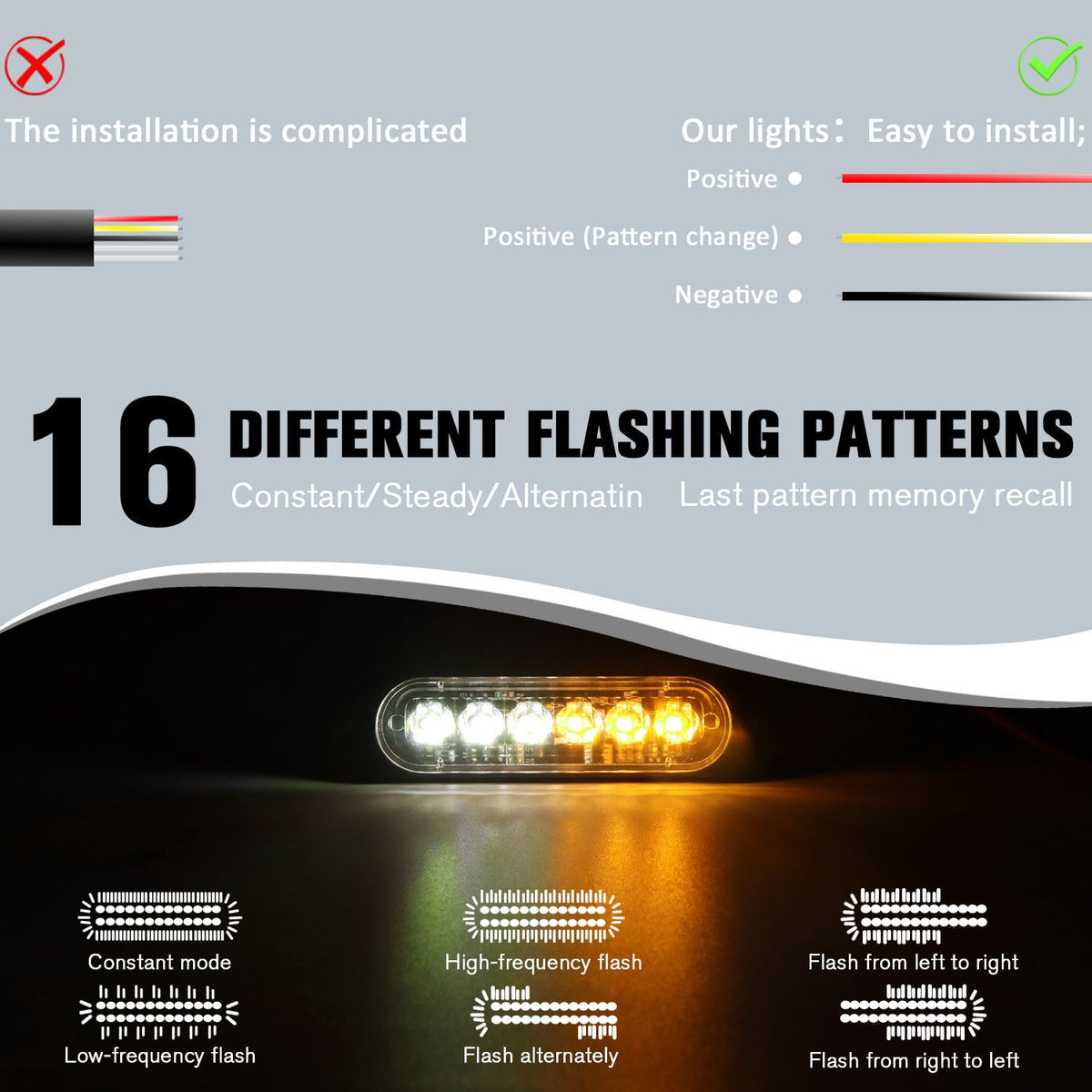 8PCS Ultra-Bright LED Light Bar Strip Kit, Truck Pickup Car Van RV Boat Lighting Decoration, Amber White Red Multi-Color Accent Lights