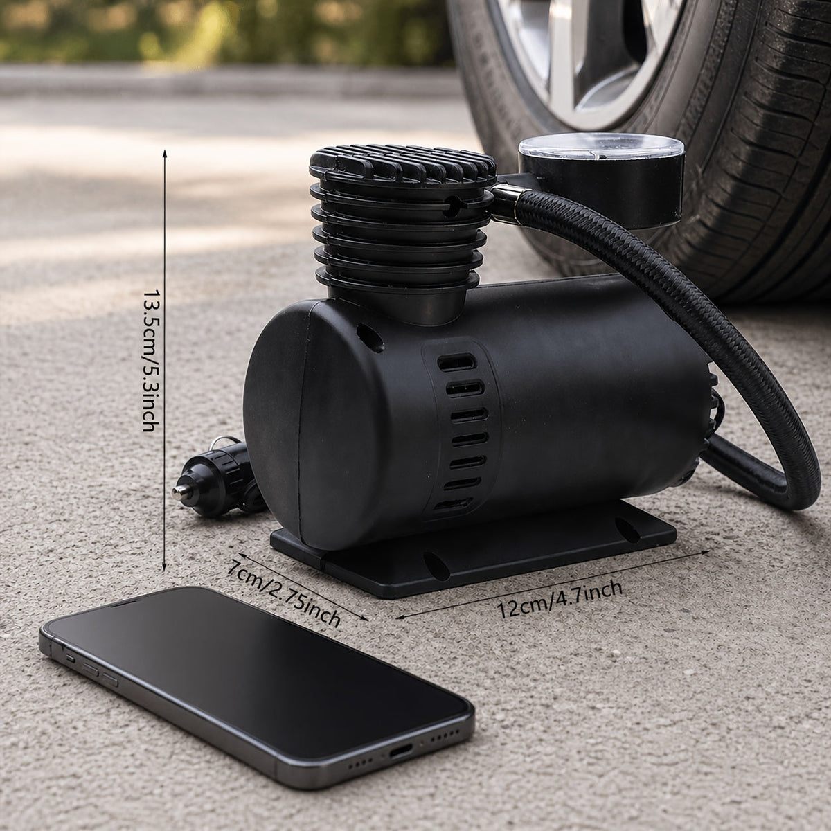 12V 300 PSI Air Compressor Pump – Portable Car Plug Tire Inflator for Car, Bike, Motorcycle & Ball, No Battery Needed