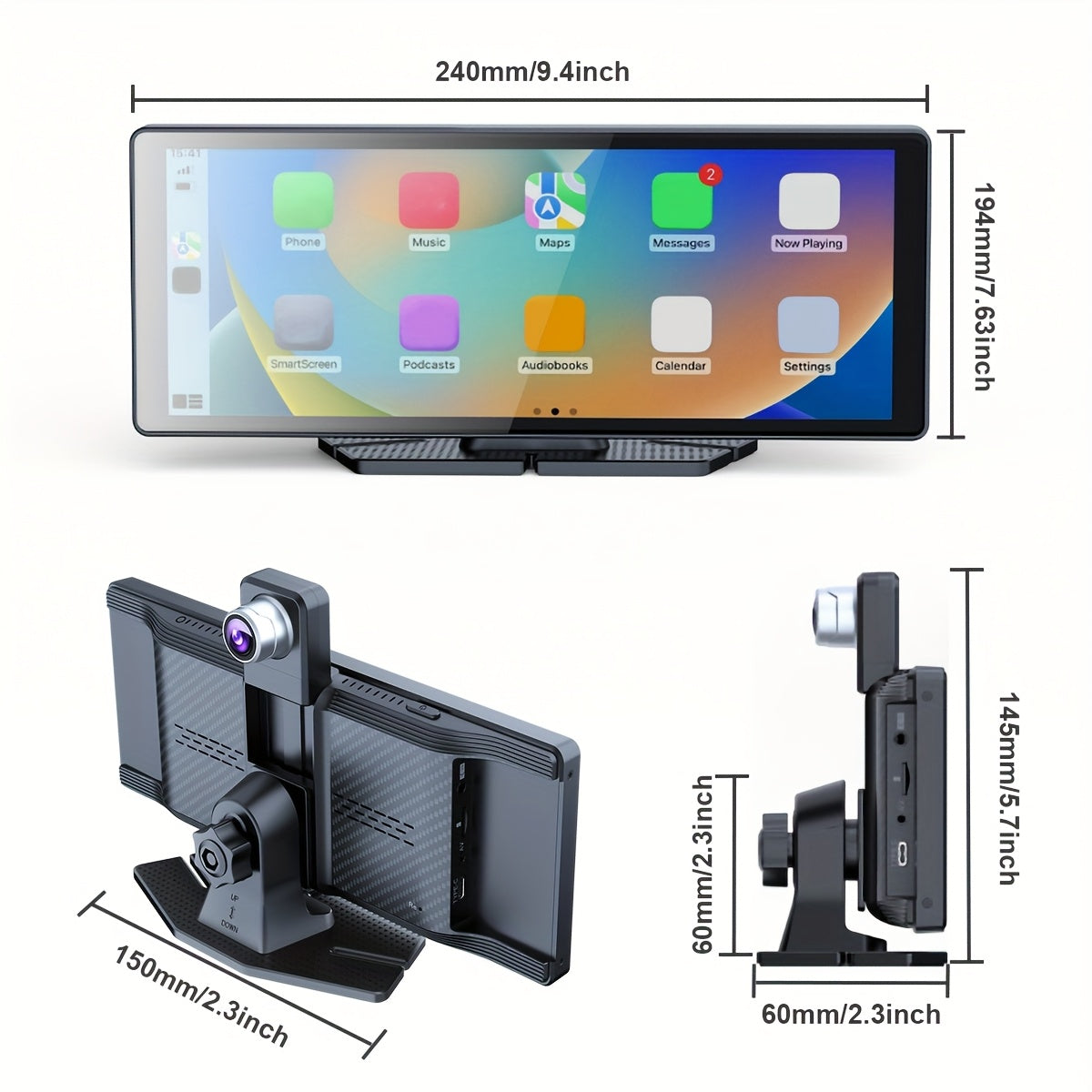 10.26" Wireless CarPlay & Android Auto Car Stereo, HD Touch Screen, 4K Dash Cam, 1080P Backup Camera, GPS Navigation, FM Transmitter