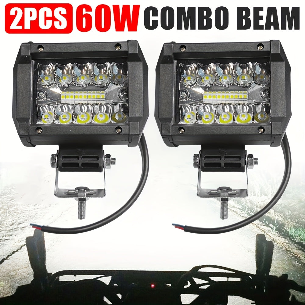 4 Inch LED Work Lights 60W 2-Pack – 3000+ Lumen Ultra-Bright Spot Lights for Motorcycle, Boat, Truck & Off-Road, Daytime Running Light, Hard Wire ≤36V