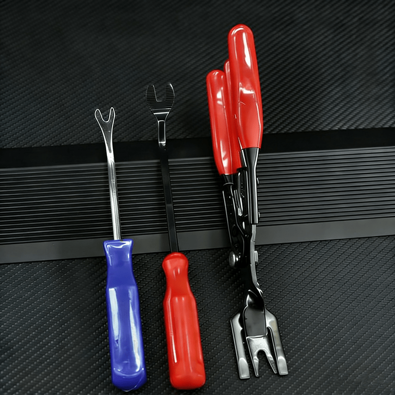 Car Panel Removal Pry Tool Set 4pcs, Interior Trim Clip Fastener Disassembly Tools for Door Panel Instrument Dashboard, Auto Pry Bar Kit — Red, Blue, Black