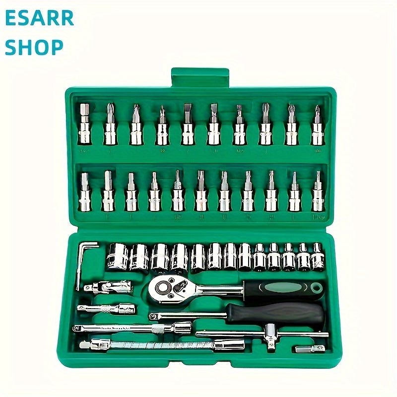 1/4" Drive Socket Ratchet Wrench Set 46-Piece Metric Reversible Ratchet Extension Bars for Automotive Repair Home Maintenance with Storage Case